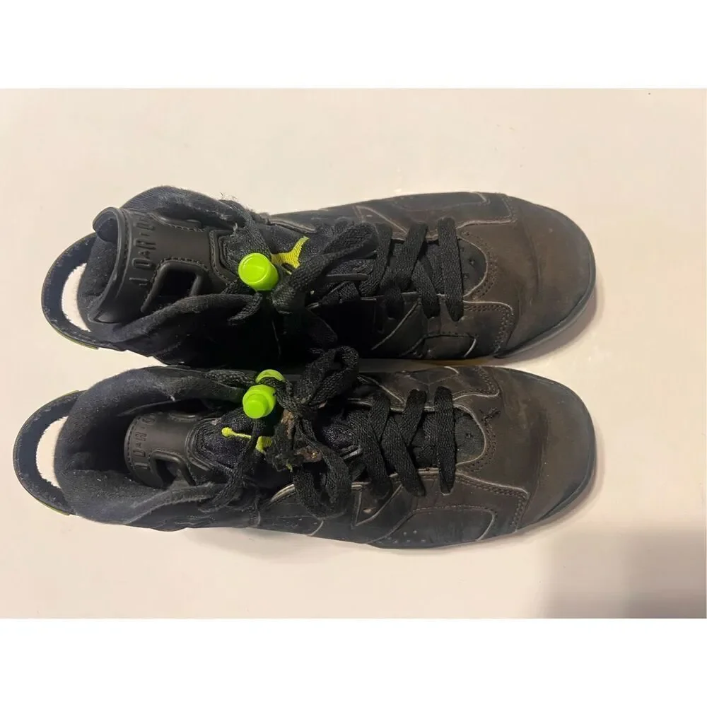 Nike Kids 5Y Air Jordan 6 Retro Sneakers Black Green Neon Basketball Shoes Gym